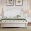 Queen Size Wood Platform Bed Frame,Retro Style Platform Bed with Wooden Slat Support,White