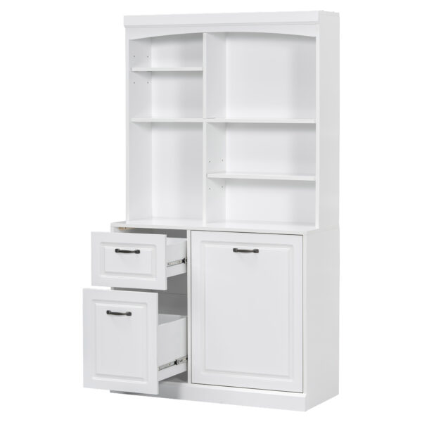 Bathroom Storage Cabinet with Tilt-Out Hamper, 70.9'' Tall Free Standing Organizer with Drawers & Adjustable Shelves, MDF Linen Tower with Steel Handles, White Finish