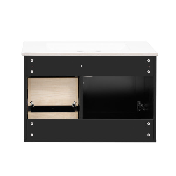 30" Bathroom Vanity with Ceramic Sink, Mid-Century Bathroom Vanity Cabinet with 2 Drawers, Bathroom Vanities Cabinet with Large Storage Space