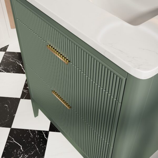 Fully Assembled 30''  Green Freestanding Single Sink Bathroom Vanity with Solid Wood Construction and Engineered Marble Top