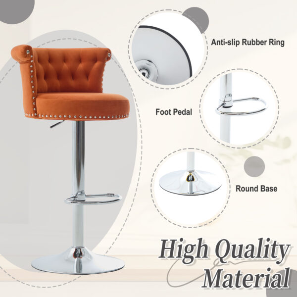 COOLMORE Velvet Bar Stool Set of 2, Adjustable Swivel Bar Stools with Silver Plated Metal Leg, Chrome Nailhead, Counter Height Chair for Kitchen,Dining Room
