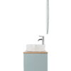 36-Inch Double Drawer + Single Door Wall-Mounted Bathroom Vanity .Blue Cabinet + Solid Wood Natural Top,Round Art Ceramic Sink Modern Minimalist Design,For Bathroom