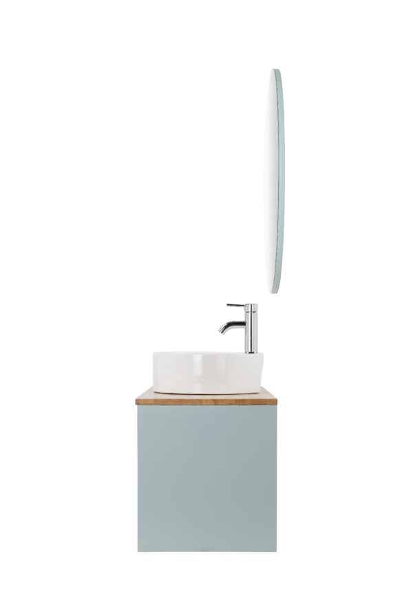 f73d6e41a3924a858a5df722b53bb744_f3157bf4ff029f305ed9f54b172cdc40 36-Inch Double Drawer + Single Door Wall-Mounted Bathroom Vanity .Blue Cabinet + Solid Wood Natural Top,Round Art Ceramic Sink Modern Minimalist Design,For Bathroom