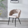 white Modern chair(set of 2 ) with golden color iron tube legs,  soft cushions and comfortable backrest, suitable for dining room, living room, cafe,hairball back