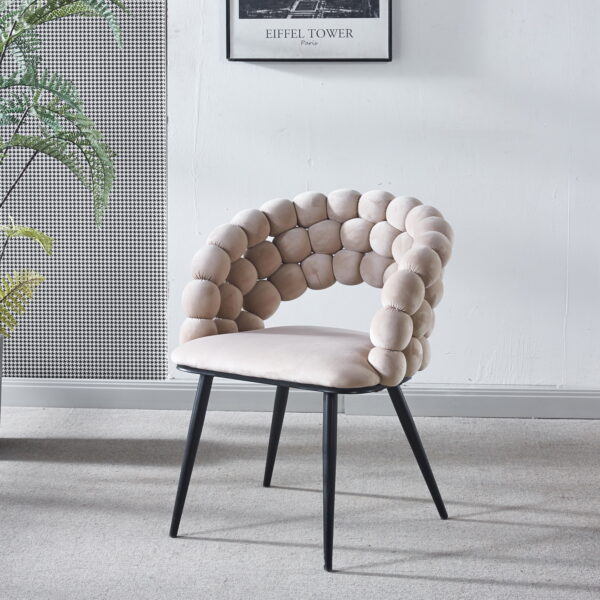 white Modern chair(set of 2 ) with golden color iron tube legs,  soft cushions and comfortable backrest, suitable for dining room, living room, cafe,hairball back
