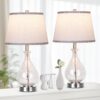 Glass Table Lamp for Living Room Bedroom Set of 2, 22.5" LED Light with Touch Control, White 3 Way Dimmable Modern Bedside Lamps for Home Decor with White Fabric Shade