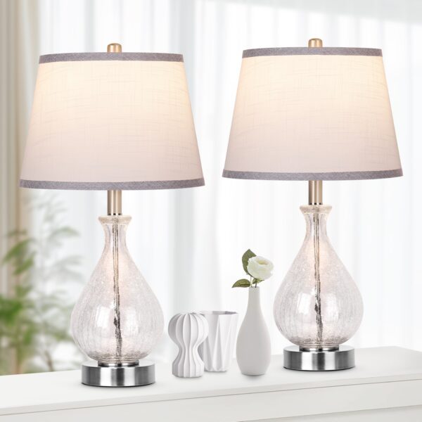 f80482478eeb4b0e8cbac0353855c929_5be2b1baef9565935b5d19f76d0bf5b2 Glass Table Lamp for Living Room Bedroom Set of 2, 22.5" LED Light with Touch Control, White 3 Way Dimmable Modern Bedside Lamps for Home Decor with White Fabric Shade