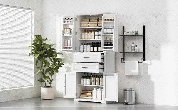Storage Cabinet with Multi-Functional Storage Space for Kitchen/Bathroom/Dining Room/Living Room , 2 Drawers with Slide Rails, Adjustable Shelf, White