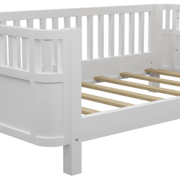 Twin Size Wood Platform Bed for Kids, Wood Low Profile Twin Bed with Rails for Girls and Boys, White (Patented Design)