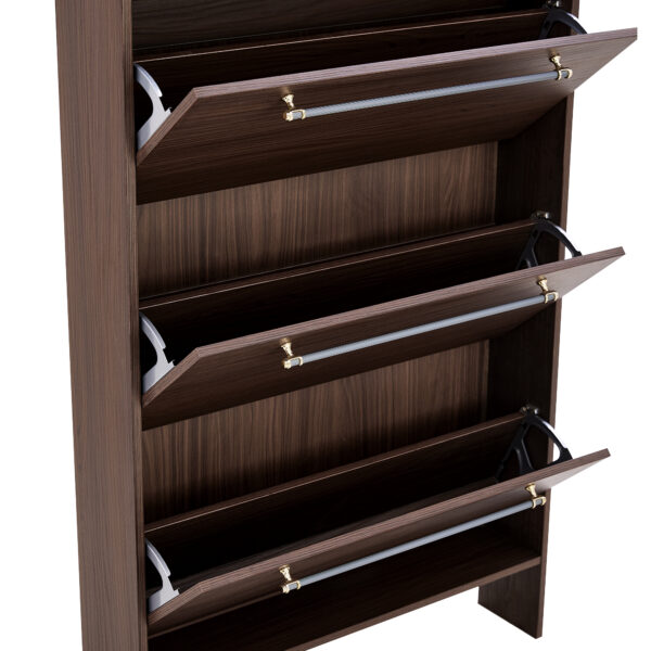 Shoe Cabinet with 3 Flip Drawers,Narrow Shoe Rack Cabinet, Entryway Shoe Storage Cabinet with Open Shelves, Freestanding Hidden Shoe Rack Organizer with Solid Wood Legs for Hallway, Living Room, Large