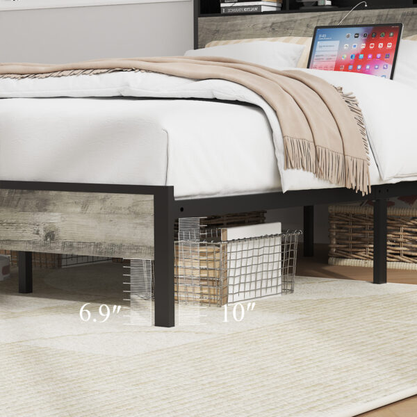 f8f8bd568d9045e396d688d68bf43334_4503ba40143ec7b225656441f908b5d9 Full size bed frame, wooden platform bed frame, with storage and 2 USBs, no noise, no need for box springs, easy to assemble tools, large storage space under the bed, Antique Gray
