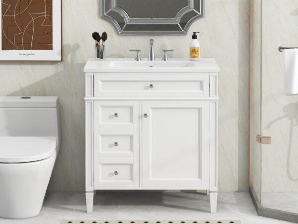 30'' Bathroom Vanity with Top Sink, Modern Bathroom Storage Cabinet with 2 Drawers and a Tip-out Drawer, Single Sink Bathroom Vanity