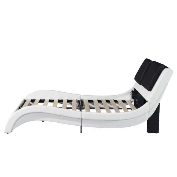 f98489cc53474353a44163d80db43f93_20221205_04e1ebfac8a1c673940fcb7f8333f92a Faux Leather Upholstered Platform Bed Frame with led lighting ,Bluetooth connection to play music control,Backrest vibration massage,Curve Design, Wood Slat Support, No Box Spring Needed,Queen