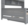 Full Size Wooden Daybed With Twin Size Trundle, and All-in-One Cabinet and Shelf, Gray