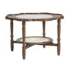 Mid-Century Style Coffee Table with Petal Shape and White Crackle Pattern Glass, 2-Tiered Coffee Table with Rattan, Walnut, 31.5"