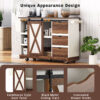 K&K 55.5" Farmhouse Kitchen Island with Drop Leaf, Kitchen Storage Island with Barn Door, Power Outlet, Rolling Kitchen Cart on Wheels with Spice Rack, for Home, Kitchen, Dining Room, White