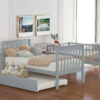 Twin over Twin Bunk Bed with Trundle and Storage, Gray