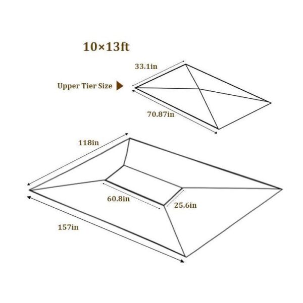 13x10 Ft Patio Double Roof Gazebo Replacement Canopy Top Fabric,Brown