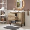 30" Modern Wood Fixture Bathroom Vanity, Bathroom Cabinet with Sliding Drawer, Bathroom Storage Cabinet with Ceramic Basin Sink Top, Single Bathroom Vanities Cabinet with Doors and Open Shelf