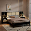 Queen Size Solid Wood Bed Frame with 2 Nightstands, Elegant Design with Lamps, Rattan and Wood Combination,Black