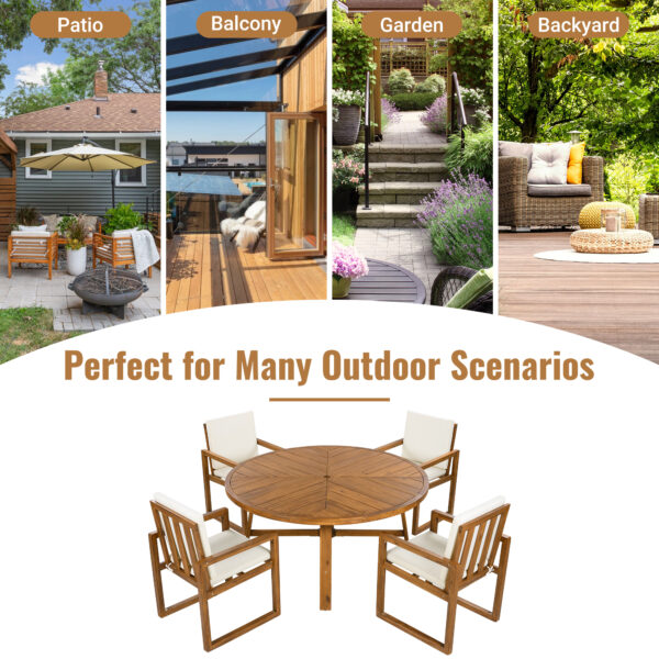 5-Piece Outdoor Patio Dining Set Acacia Wood Outdoor Dining Set Patio Furniture Set with Four  Armchairs and a Table for Garden, Balcony, Backyard, Beige