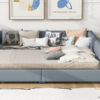 Queen Size & Twin XL Size Upholstered Platform Bed, Mother & Child Bed, PU Leather, Gray