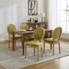 A&A Furniture,French Style Solid Wood Frame Antique Painting Linen Fabric Back Dining Chair,Set of 2,SW1845OL,Olive Green