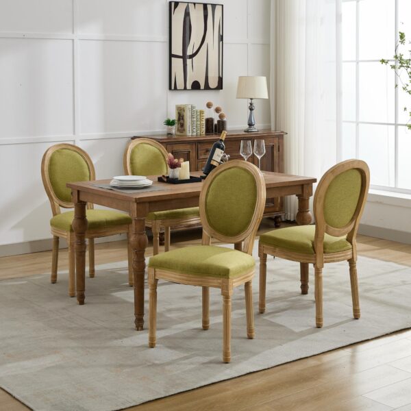 A&A Furniture,French Style Solid Wood Frame Antique Painting Linen Fabric Back Dining Chair,Set of 2,SW1845OL,Olive Green