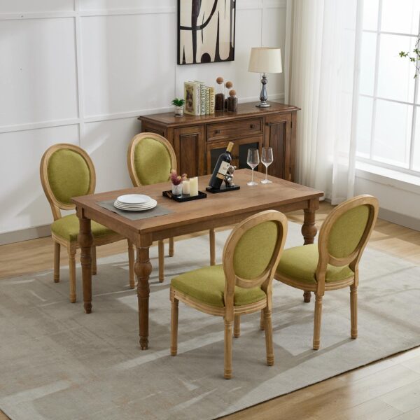 A&A Furniture,French Style Solid Wood Frame Antique Painting Linen Fabric Back Dining Chair,Set of 2,SW1845OL,Olive Green