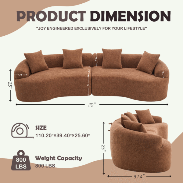 fe4d621c29ea447ca0b3115323cb7f32_8a351b1d5d0ac19678505e6b363426db LY-025 Curved Sofa Toffee Caramel Full Compression Sponge Sectional, 30D Chenille Modular Couch for Apartment & Living Room, 800 lbs 110"L, 60 Firmness with 4 Pillows