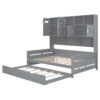 Full Size Wooden Daybed With Twin Size Trundle, and All-in-One Cabinet and Shelf, Gray
