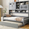 Twin Size Wooden Daybed With Twin Size Trundle, and All-in-One Cabinet and Shelf, Gray