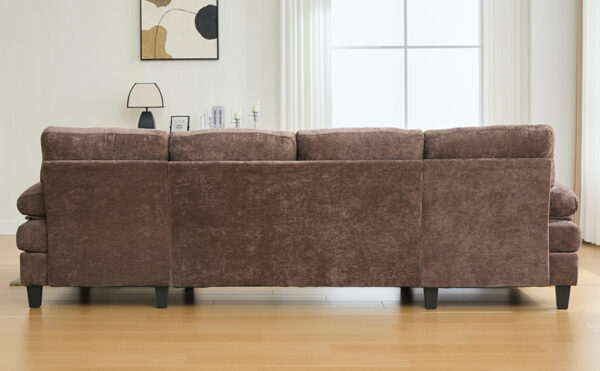 U-shaped Sectional Sofa 103.5" Chenille Fabric Couch with Dual Chaise Lounges, Storage Pockets and Armrest Pillows for Living Room, Brown